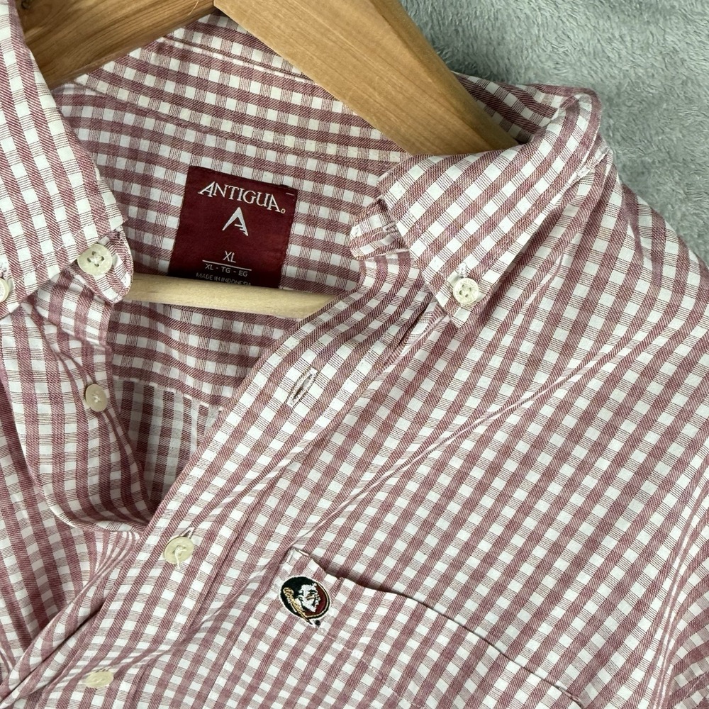 Antigua Men's Gingham Button-Down Shirt in White and Dusty Rose